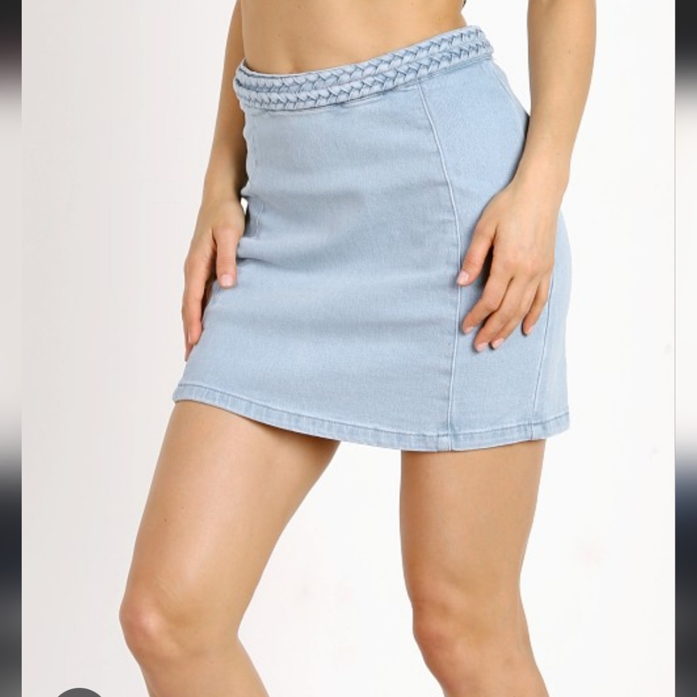 NWT MinkPink Light Blue Double Dutch Braided Denim Skirt Xs